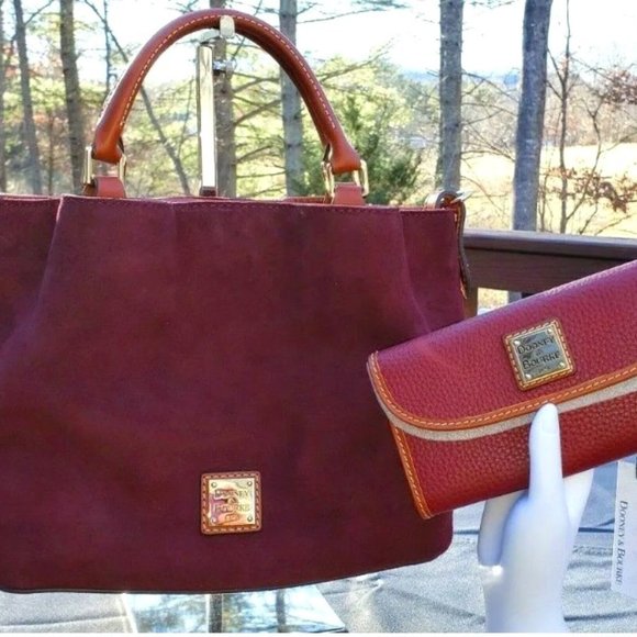 New Wine Dooney & Bourke Suede Small Brenna with Matching Leather Wallet